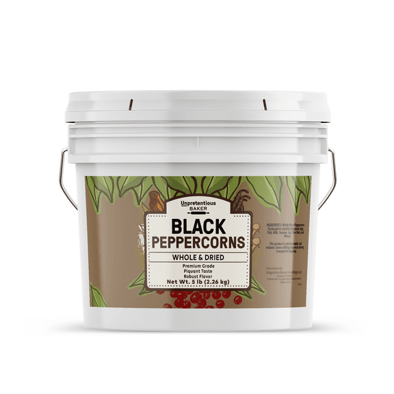 Unpretentious Whole Black Peppercorns, 1 Gallon, Pepper Mill & Grinder Refill, Robust Flavor, Resealable Bucket