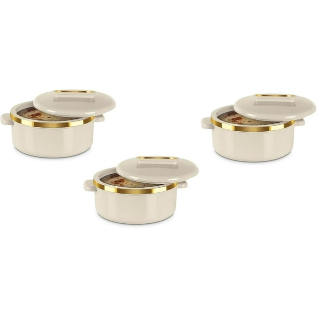 Stainless Steel Casserole set | Inner Stainless Steel Casserole | Keeps Food hot & Fresh Chapati, Roti, Biryani | Kitchen Item Set of 3 (1500 ml) Ivory,