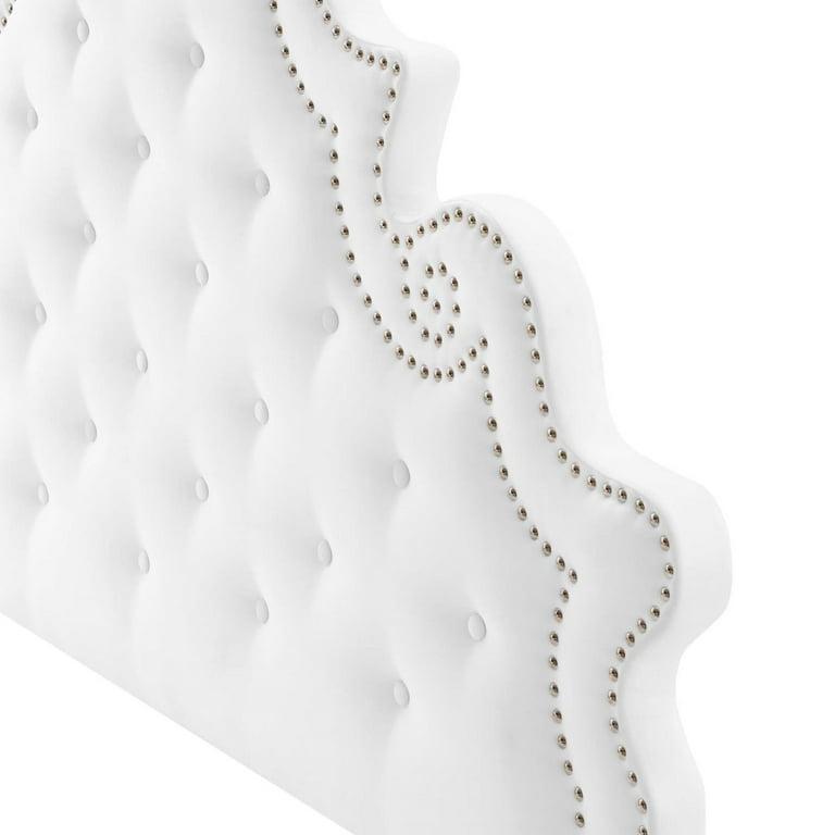 Headboard, Rivet Nailhead, Tufted, Full Queen, White, Velvet