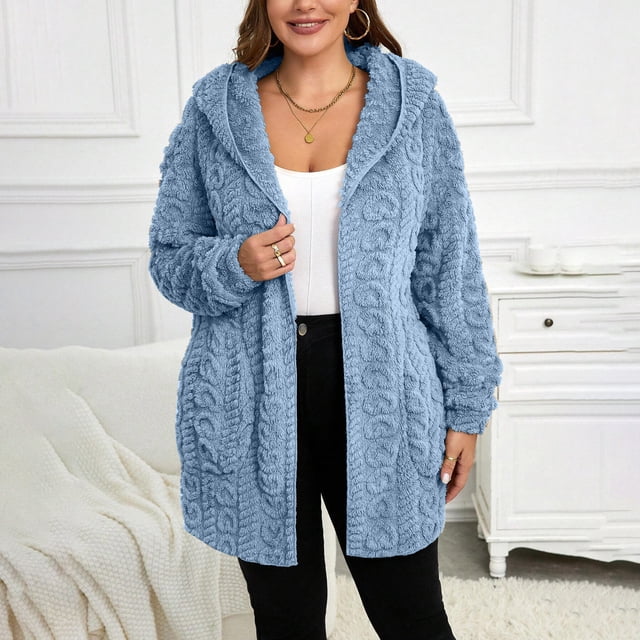 Abrigos y chaquetas casuales con capucha de manga larga para mujer, abrigos de imitación de invierno lisos, chaqueta de polar con bolsillos y capucha de manga larga, abrigo informal de moda para mujer