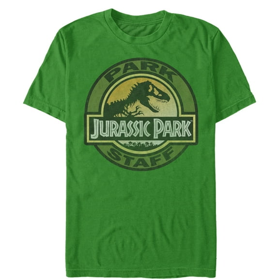 Men's Jurassic Park The Park Staff Badge, With T-Rex Graphic Tee Kelly Green Large