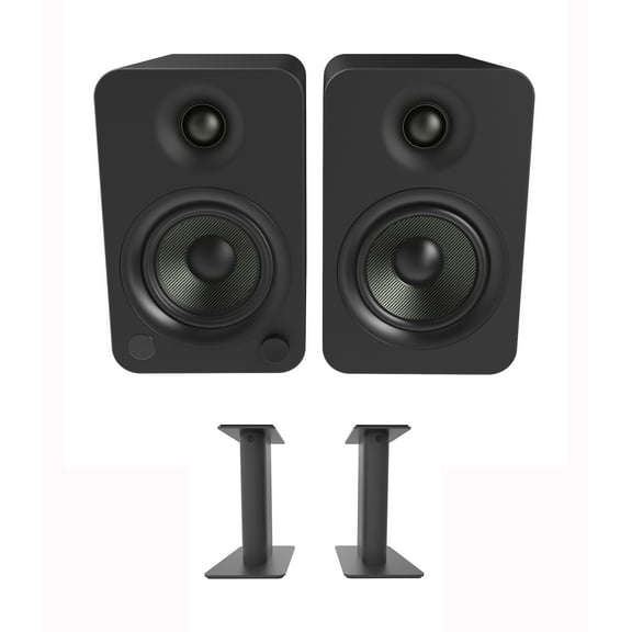 Kanto YU4MB 140W Bookshelf Speakers with Bluetooth - Matte Black (Pair) with Kanto SP9 9" Fixed-Height Desktop Stands for Bookshelf Speakers - Black (Pair) (2022)