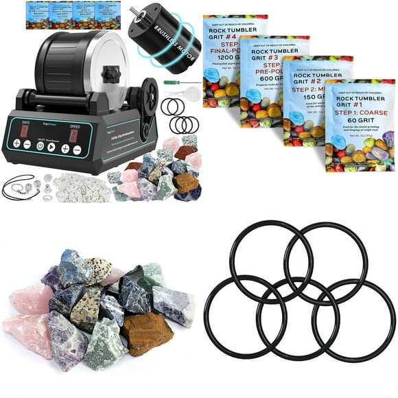 KomeStone Rock Tumbler kit & Extra Rocks & Belts & Polishing Grits 4 Bags