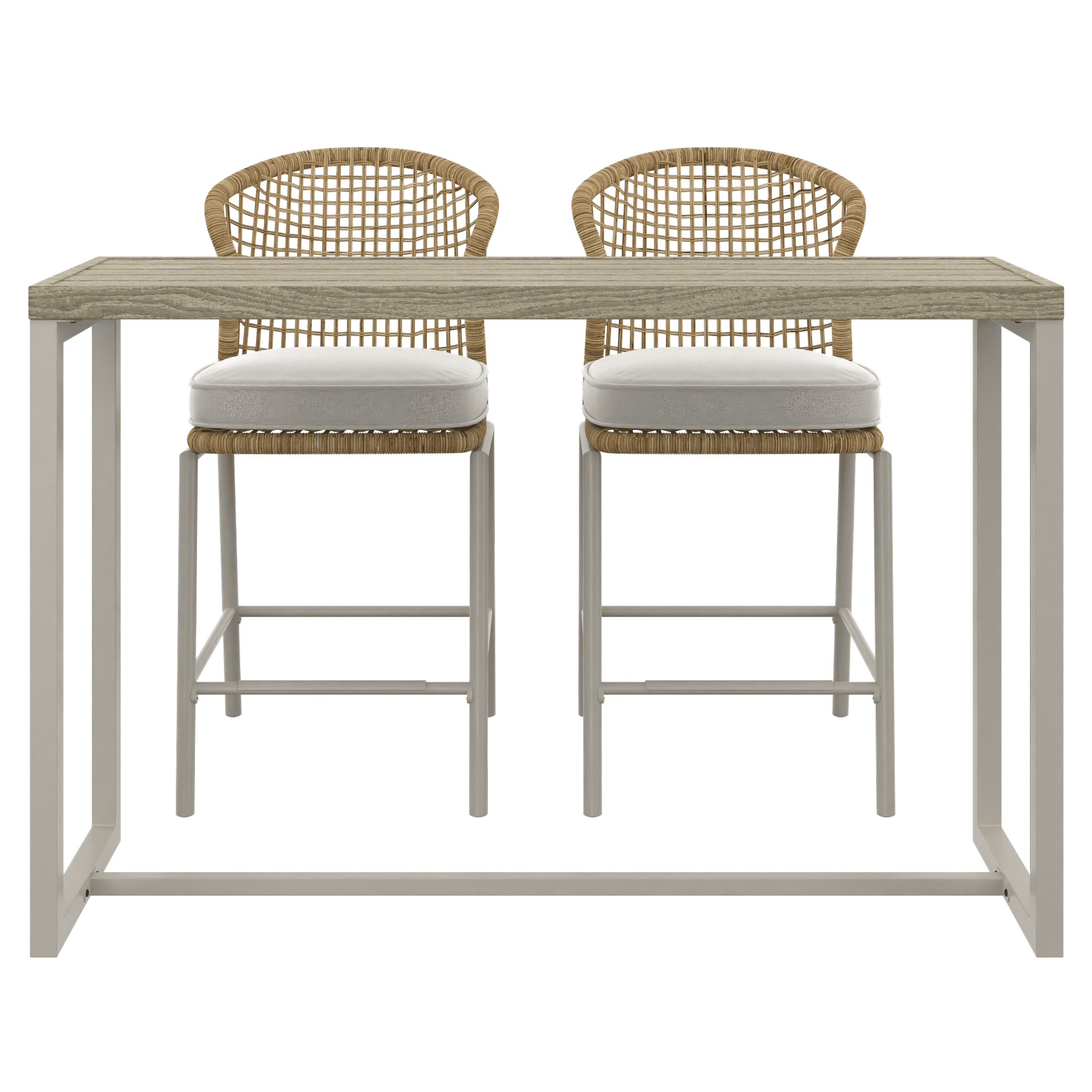 Ensemble à dîner extérieur de hauteur bar en acier 3 pièces avec coussins Lasso HOMETRENDS, beige