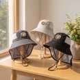 thumbnail image 6 of Oiyii Toddler Girls Breathable Bucket Hats Bear Embroidered Mesh Panel Camping Sun Hats, Black, 6 of 7