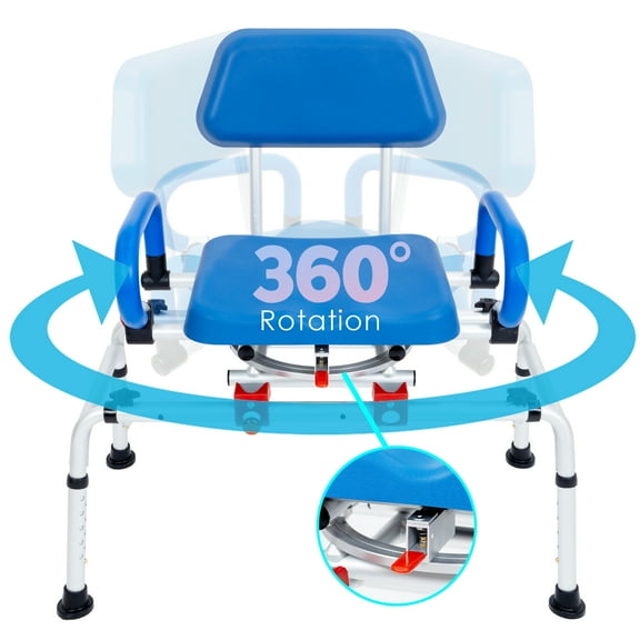 iLIVING Tub Transfer Bench Shower Chair with Easy Access Swivel Padded Seat and Pivoting Arms, and Adjustable Height for Handicap and Seniors, Blue