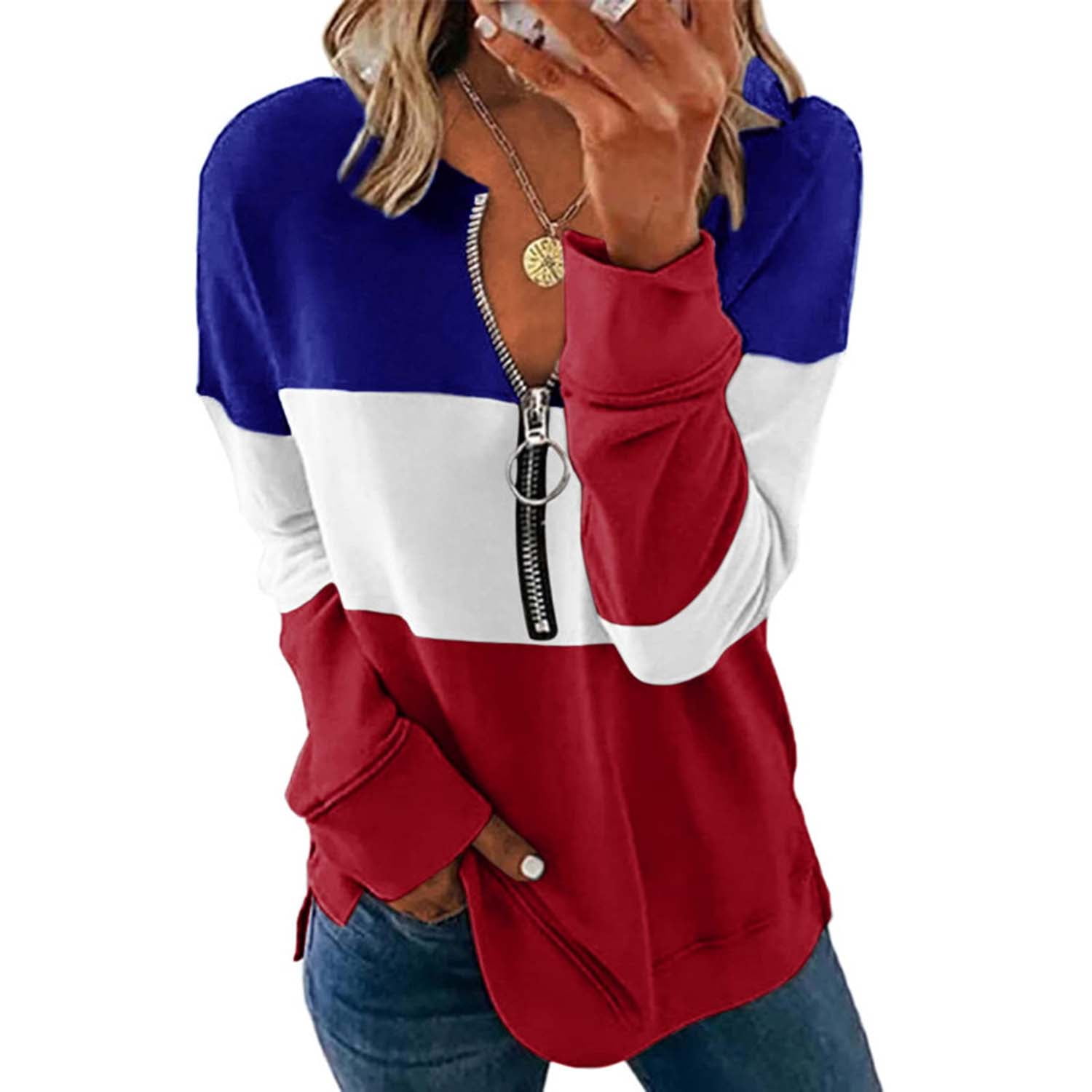 Veatzaer Women's Top Long Sleeve Casual Sweatshirt Zipper VNeck