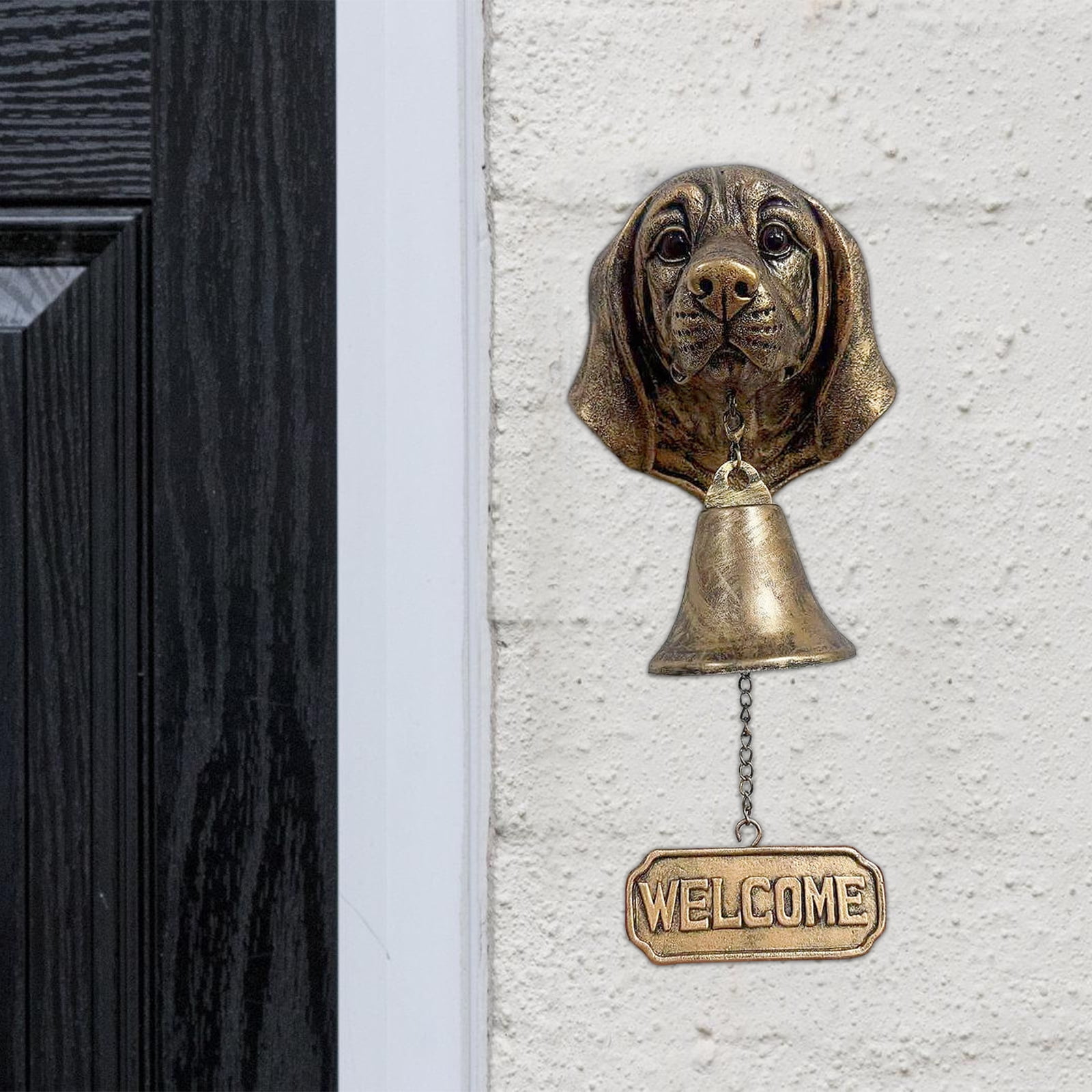 Vintage Bronze Dog Head Shape Resins Welcome Doorbell Outdoor Wall Decoration For Dog Lover Home Entrance Decors