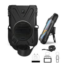 KIQ Shield Series for Samsung Galaxy Tab A 8.0 Case 2018, Shockproof 360 Rotatable W/ Kickstand Hand Strap Shoulder Cover for Galaxy Tab A 8.0 SMT387v SM-T387 Case [Black] (PLEASE CHECK MODEL NUMBER)