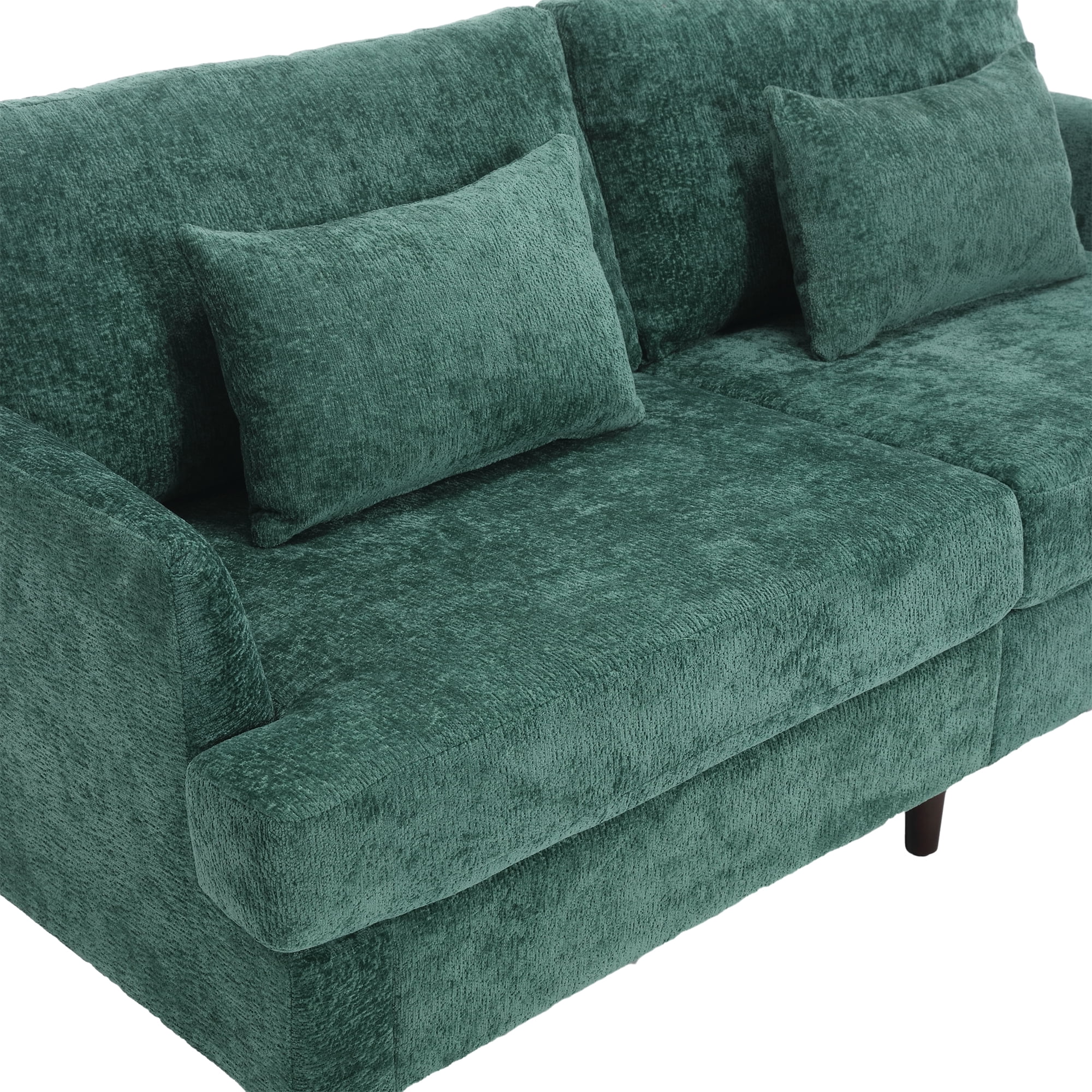 MAYEERTY Mid Century Modern chenille Fabric Loveseat sofa, 2-Seat Upholstered Loveseat Sofa Modern Couch for Living Room,Brown wood feet sofa for Bedroom, Reading (Emerald Chenille)