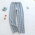 thumbnail image 2 of Mens Cotton Pajama Pants Lightweight Lounge Sleep Plaid Bottoms with Pockets Drawstring Size 2XL Blue, 2 of 3