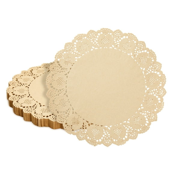 Juvale Paper Placemats - 12-Inch Round, Brown, 250 Count - Disposable Placemats & Lace Doilies - Paper Chargers for Dinner Plates - Tea Party Decorations & Wedding Table Decor