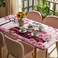 thumbnail image 3 of Valentine's Day Table Cloths for 6 Foot Rectangle Tables, Romantic Love Tree Truck Roses Pink Plaid Patio Waterproof Elastic Fitted Tablecloths, Washable Rectangular Table Cover for Camping, 3 of 8