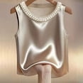 thumbnail image 2 of DHFJKG Silk Satin Tank Tops For Women Pearl Scoop Neck Summer Sleeveless Camisole Basic Blouses Work Dressy Clothes Stylish Top, 2 of 4