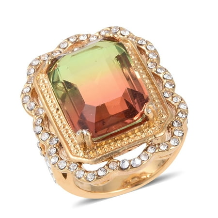 - Yellow Gold Plated Bi-Color Tourmaline Cocktail Ring for Women Cttw 7 (6/ 7/8/9/10)