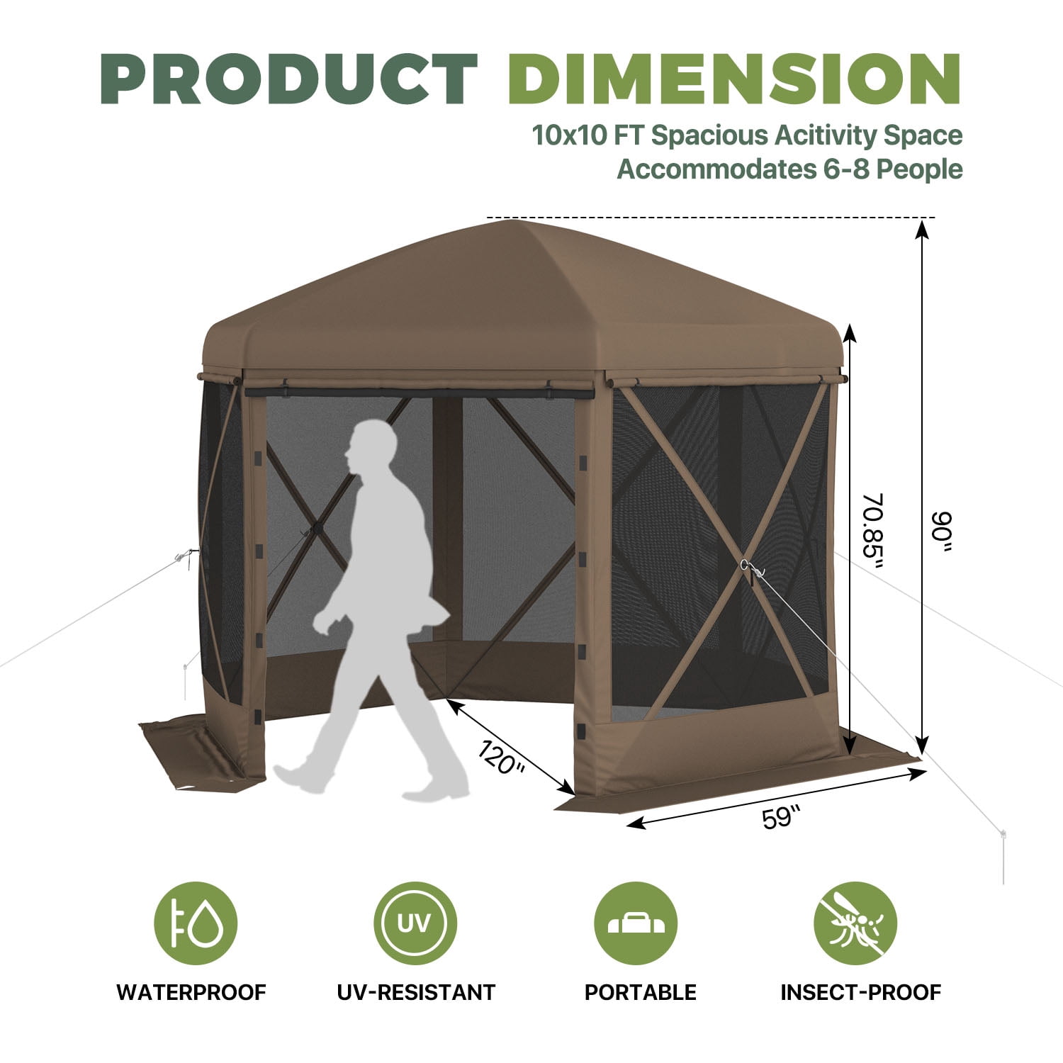 BaPiPro 10x10 FT Pop Up Gazebo with Removable Top for Stargazing, Outdoor Screen House with Sidewalls & Netting, Waterproof Canopy Tent for Patio, Backyard, Camping, Brown