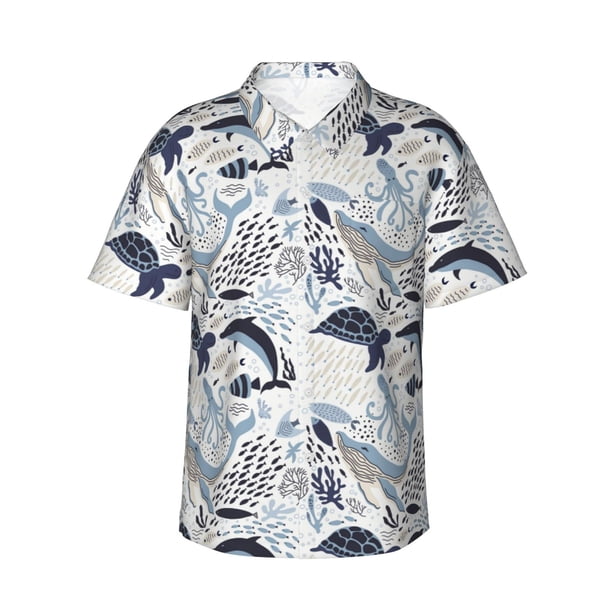 Balery Sea Animal Camisas hawaianas de manga corta para hombre, camisas playeras de corte holgado, camisas de vacaciones con botones,X-Large