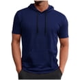 thumbnail image 1 of Blusa de Manga Corta Color Sólido con Capucha Cordón, Deportes de Bolsillo de los Hombres Poliéster Casual Superior, 1 of 5