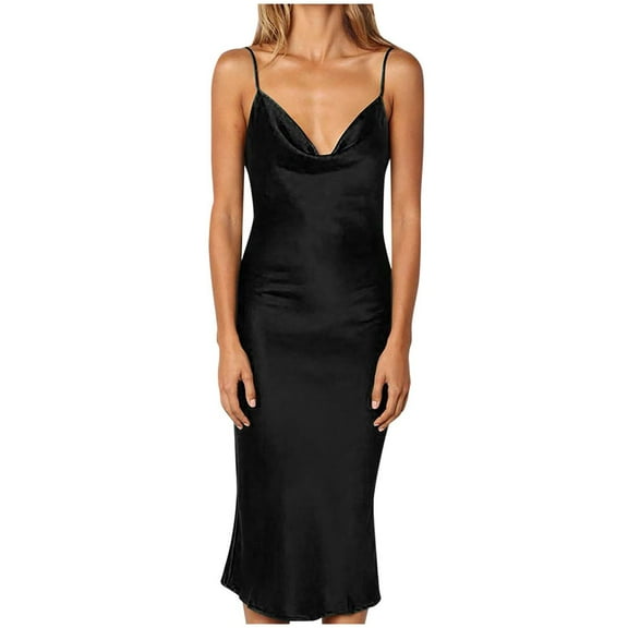 Bigersell Dress for Women Sleeveless Cold Shoulder Backless Dress Night Dress Party Dress Big & Tall Ball Gown Dress Style 22706, Female Below The Knee Dresses Black M