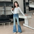 thumbnail image 4 of Toddler Jeans Girls Flare Pants Embroidered Jeans High Waisted Wide Leg Jeans with Pockets for Girls 10-12 Years, 4 of 8