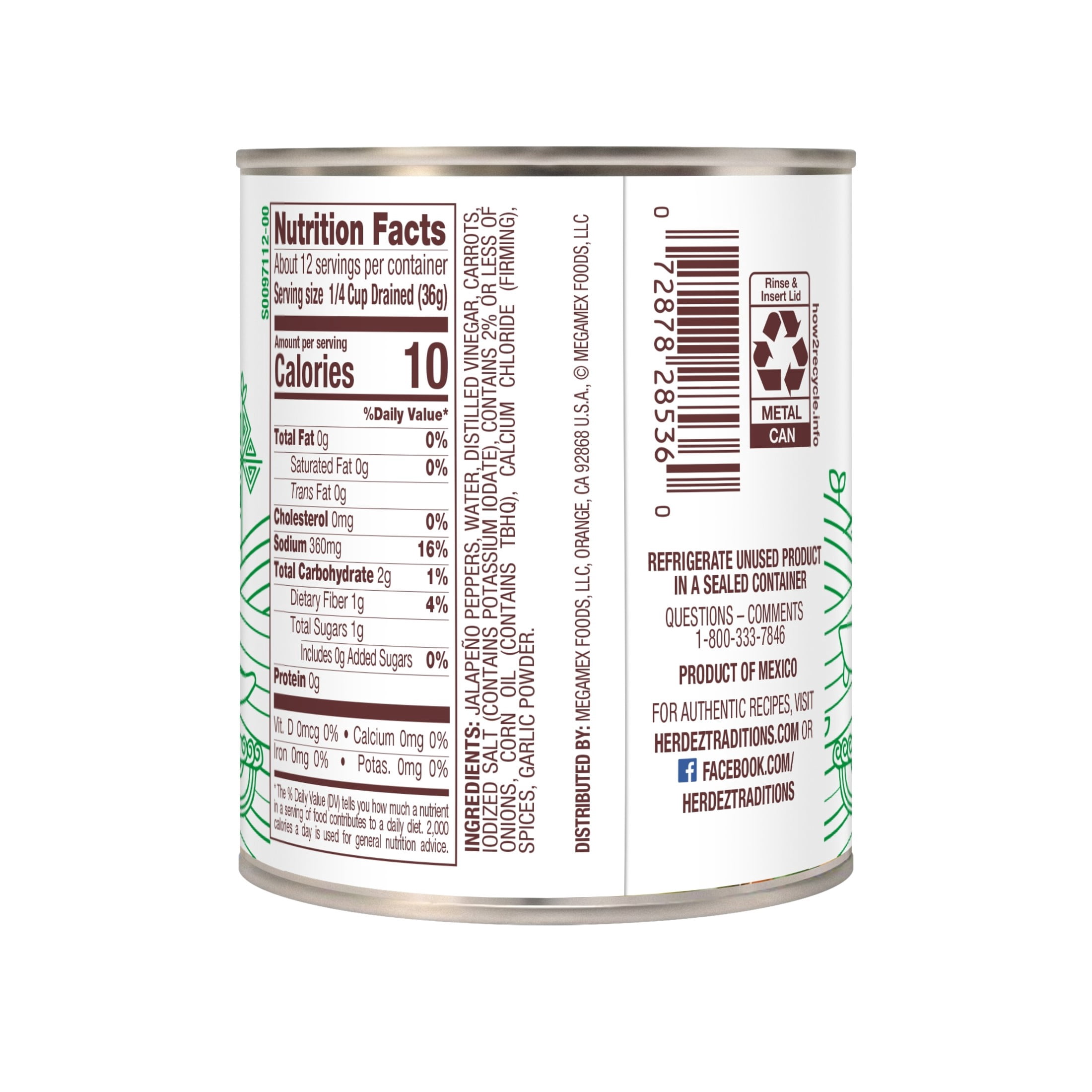 (12 pack) HERDEZ Jalapenos, Shelf-Stable, 27 oz Aluminum Can