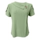 thumbnail image 4 of Camiseta de mujer de color liso con cuello en V, botones y mangas con flores, manga corta, 4 of 5