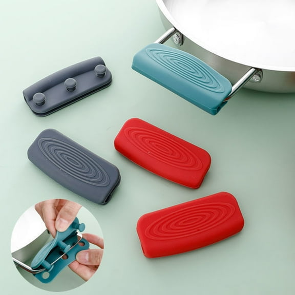 Hadanceo 1 Pair Pot Handle Grips Flexible Non-Slip Heat-Resistant Reusable Buckle Design Anti-scalding Silicone Pot Glove Pan Handle Cover Grips Kitchen Tools for Home