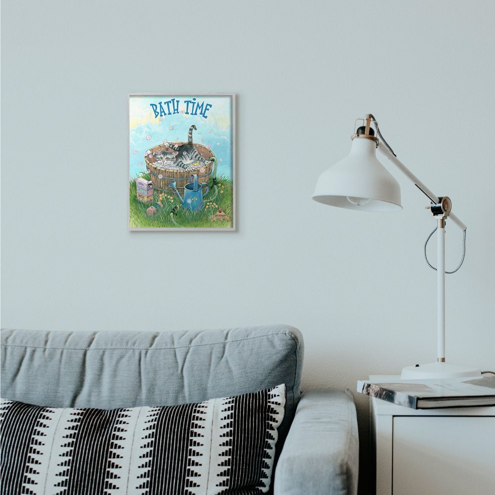Stupell Industries Bath Time Funny Cat Cartoon Pet Design Framed Wall Art by Gary Patterson