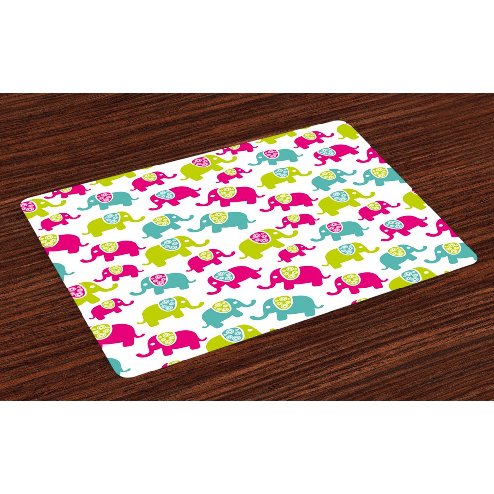 Elephant Nursery Placemats Set of 4 Cartoon Cute Elephants with