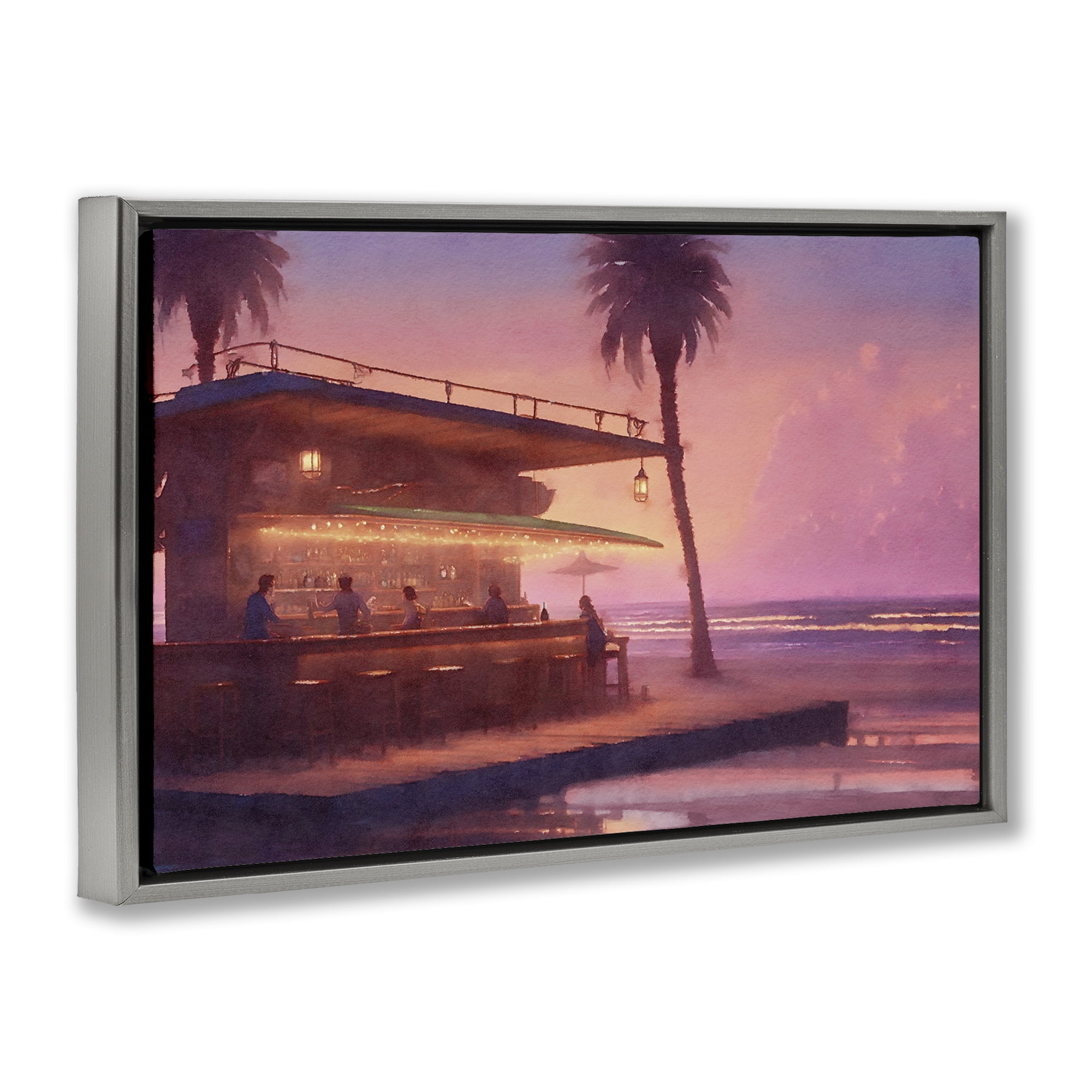 Stupell Industries Vivid Tropical Sunset Nautical & Beach Painting Gray Floater Framed Canvas Art Print Wall Art, 31 x 21