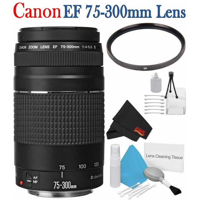 Canon EF 75-300mm F/4-5.6 III Objectif Zoom Téléphoto + Filtre UV 58mm + Trousse de Départ de Luxe + Trousse de Nettoyage d'Objectif de Luxe 3 Pcs