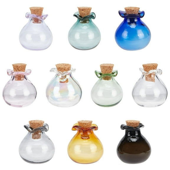 Tiny Jars 10 Colors Mini Glass Bottles Tiny Spell Jars Potion Bottles 1ml Lucky Bag Wishing Bottle Vials with Corks Stopper Drifting Bottle for Wedding Party Decoration Halloween