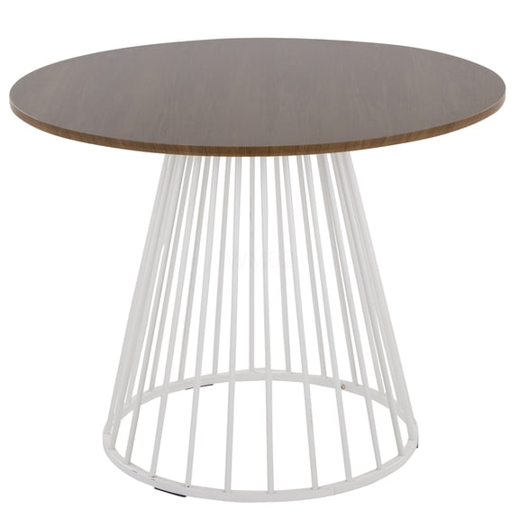 Canary Cosmo Modern Round Dining Table White Metal Base Walnut Wood Top for 4 Person