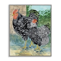 Stupell Industries Traditional Rooster Pair Animals Painting Gray Framed Art Print Wall Art, 11 x 14