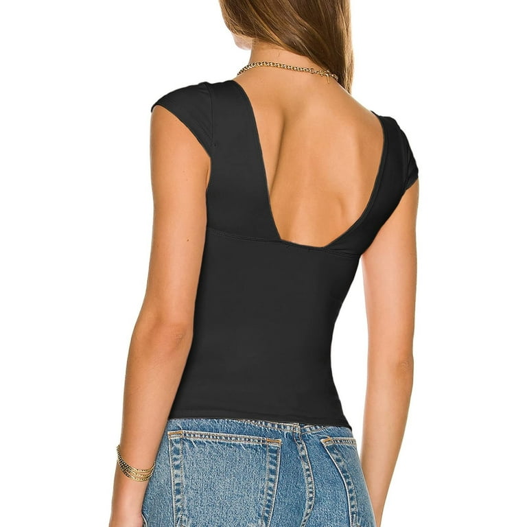 RYRJJ On Clearance Women's Crop Tops Cami Sexy Backless Deep V