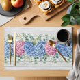 thumbnail image 2 of Blue Pink Hydrangea Placemats Set of 6, Eucalyptus Leaves Wooden Summer Botanical Placemats for Dining Table, Place Mats for Kitchen Tabletop, Waterproof Wipeable Dining Table Mats Set, 2 of 9