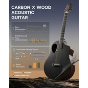 Donner Carbon X Wood Acoustic Guitar Beginner & Intermediate Learner Kits - Carbon Fiber Top, Wooden Bowl, 38 Durable Solid Guitar with Case, Strap, Steel-String, RISING-G1 (Gloss, Black)