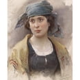 thumbnail image 2 of Ludwig Johann Passini 12x14 Gold Ornate Wood Frame and Double Matted Museum Art Print Titled - Girl with a Green Headscarf (1897), 2 of 4