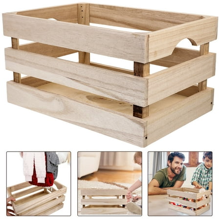 Soimiss Vintage Style Wooden Storage Basket Solid Wood Crate Box for Household Storage