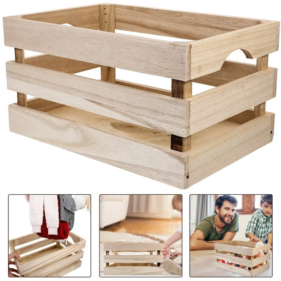 Masteelf Khaki Wooden Storage Basket for Home Organization Vintage Style with Large Capacity 12.5x9x10 inches