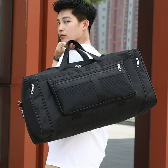 WIZUTIZ Duffle Bag With Adjustable Strap,Foldable Travel Duffel Bags For Men Women, Duffel Bags Womens Handbags Medium Solid Bags Waterproof With Inner Pocket Bag 1 PC Black