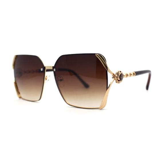 Womens 90s Luxury Jewel Ribbon Hinge Square Butterfly Sunglasses Gold Brown