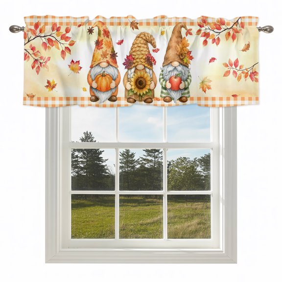 Fall Thanksgiving Pumpkin Dwarf Valances for Windows Country Maple Leaves Rod Pocket Curtain Valance Window Treatment Short Curtains for Kitchen Living Room,54x18in