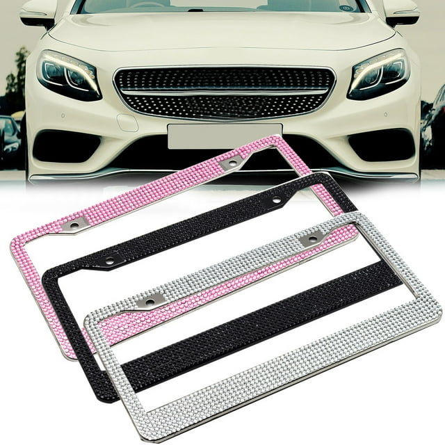 Flmtop Stylish Bling Rhinestones American Car Vehicle Rear License Plate Metal Frame