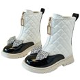 thumbnail image 2 of MAIHAN-ABKids British Style Ankle Boots 4-11 Years, Girls Quilted Bow Mid-Calf Boots, PU Material Autumn Winter Stylish Versatile Footwear(White,12), 2 of 8