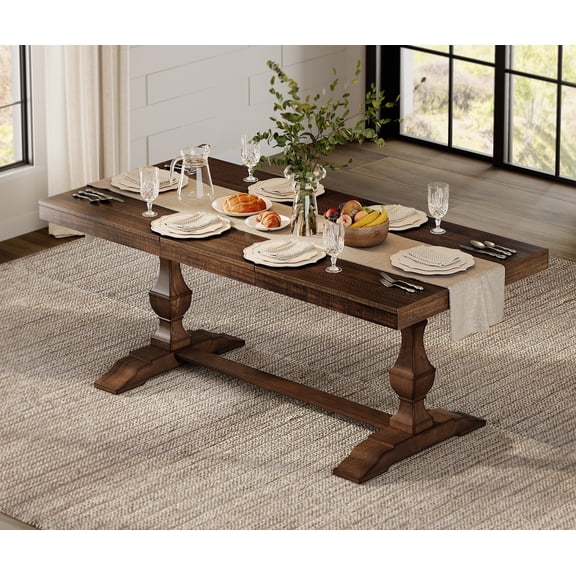 WAMPAT Modern Farmhouse Dinning Table Set for 6-8,74.8" Large Kitchen Table with 2 Solid Wood Legs and Double Pedestal Base for Dinning Room & Living Room,Espresso