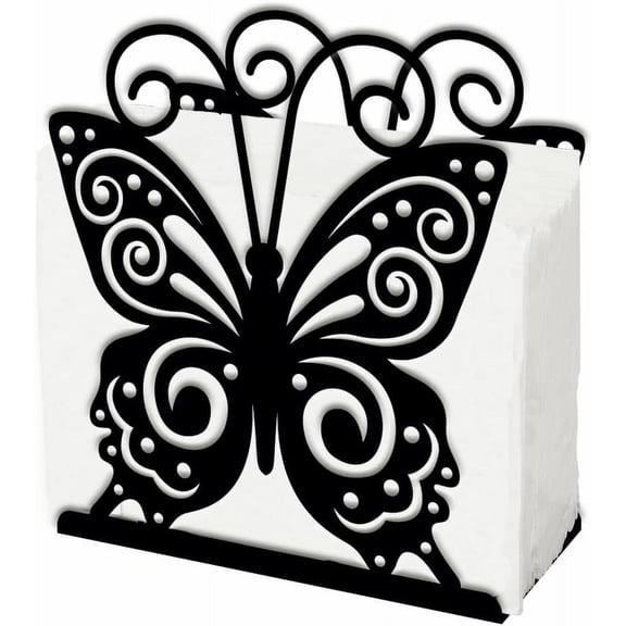 Butterfly Napkin Holder for Tables Metal Tissue Holder Flowers Paper Cocktail Napkins Stand for Kitchen Serviette Dispenser Home Dining Room Restaurant Bar Party Farmhouse Decor 5.3x4.9in Black 1pc