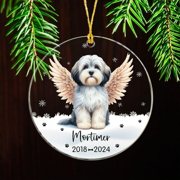 Havanese Dog Acrylic Ornament Memorial, Personalized Havanese Angel Wings Christmas Ornament, in Loving Memory of Havanese Dog Ornaments for Xmas Tree, Custom Dog Name & Year Sympathy Xmas Gifts