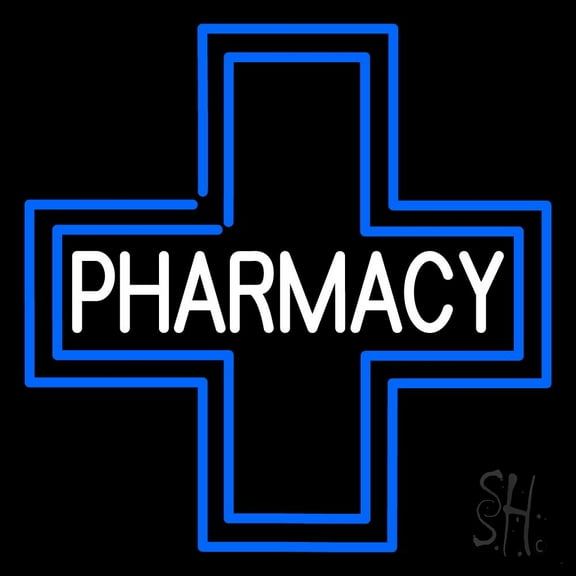 Pharmacy Inside Plus Logo LED Neon Sign 16 x 16 - inches, Black Square Cut Acrylic Backing, with Dimmer - Bright and Premium built indoor LED Neon Sign for Defence Force.