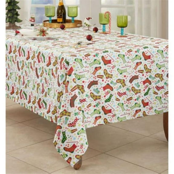 65 x 84 in. Christmas Stockings Tablecloth, Multi Color